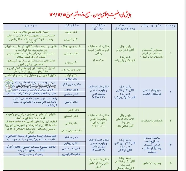 برنامه زمانبندی روز دوم همایش ملی وضعیت اجتماعی