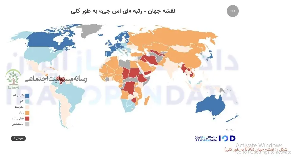 نقشه جهان - رتبه «ای اس جی» به طور کلی